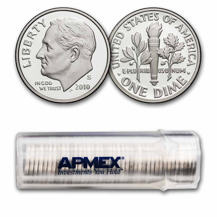 2010-S Roosevelt Dime 50-Coin Roll Gem Proof (Silver)