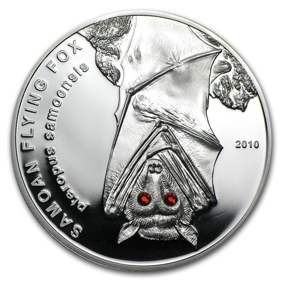2010 Samoa Silver $10 Flying Fox Proof (w/Swarovski Crystals) 2010 Samoa Silver $10 Flying Fox Proof (w/Swarovski Crystals)