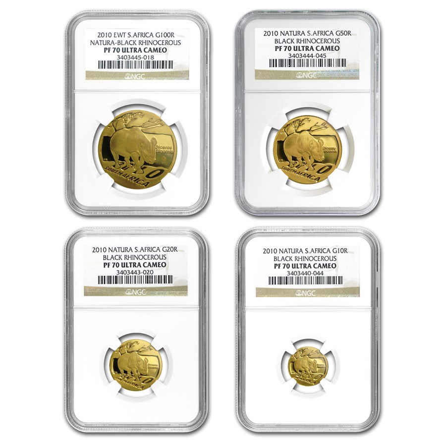 2010 South Africa 4-Coin Gold Natura Black Rhino Set PF-70 NGC
