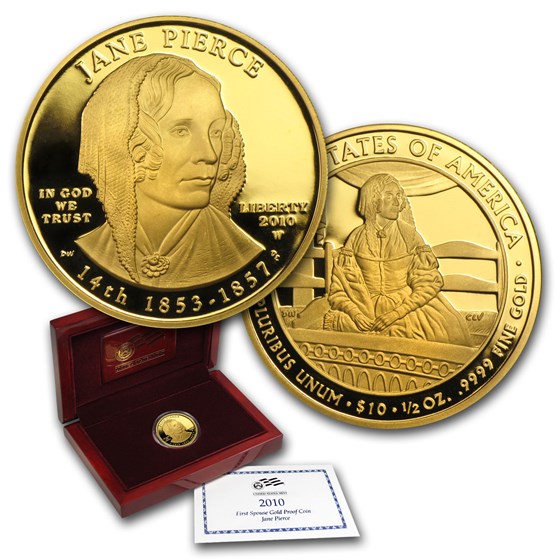 2010-W 1/2 oz Proof Gold Jane Pierce (w/Box & COA) 2010-W 1/2 oz Proof Gold Jane Pierce (w/Box & COA)