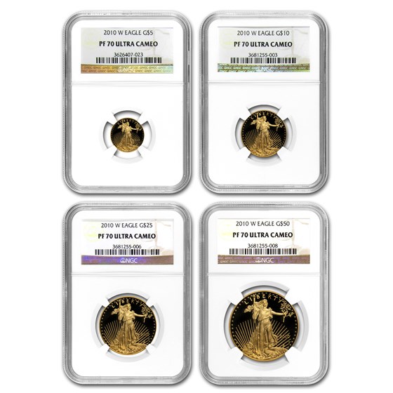 2010-W 4-Coin Proof American Gold Eagle Set PF-70 NGC 2010-W 4-Coin Proof American Gold Eagle Set PF-70 NGC