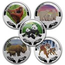 2011-2012 Tuvalu 5-Coin 1 oz Silver Wildlife in Need Proof Set