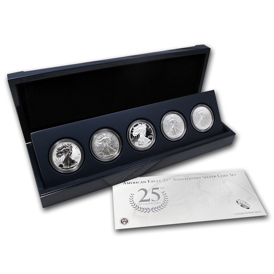 2011 5-Coin American Silver Eagle Set (25th Anniv, w/Box & COA)