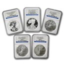 2011 5-Coin Silver Eagle Set MS/PF-70 NGC (ER, 25th Anniv)