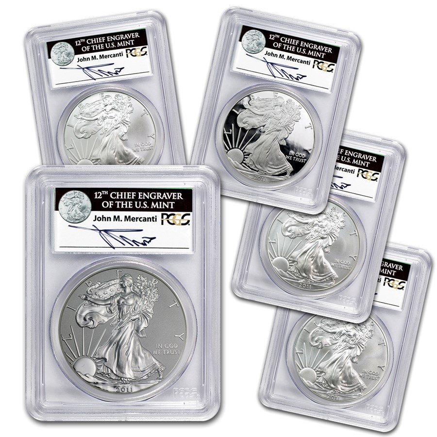 2011 5-Coin Silver Eagle Set MS/PR-69 PCGS (25th, John Mercanti)
