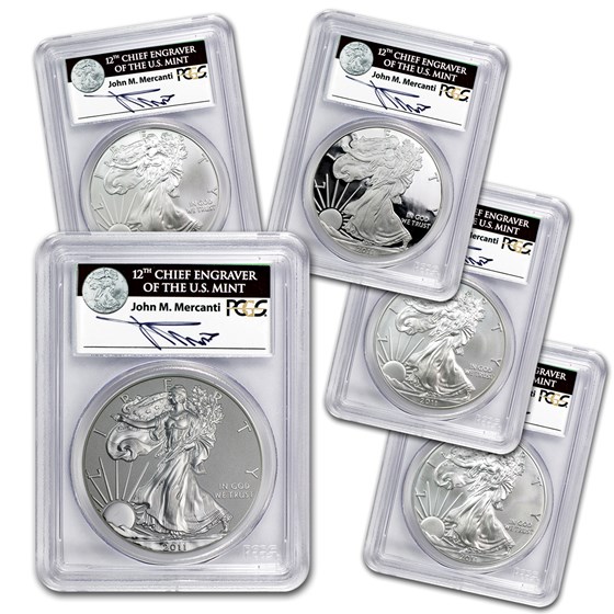 2011 5-Coin Silver Eagle Set MS/PR-69 PCGS (25th, John Mercanti) 2011 5-Coin Silver Eagle Set MS/PR-69 PCGS (25th, John Mercanti)