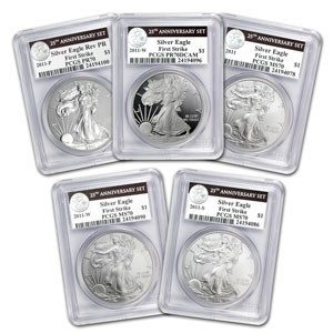 2011 5-Coin Silver Eagle Set MS/PR-70 PCGS (FS, 25th Anniv) 2011 5-Coin Silver Eagle Set MS/PR-70 PCGS (FS, 25th Anniv)