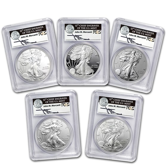 2011 5-Coin Silver Eagle Set MS/PR-70 PCGS (FS, Mercanti, 25th) 2011 5-Coin Silver Eagle Set MS/PR-70 PCGS (FS, Mercanti, 25th)