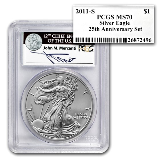 2011 5-Coin Silver Eagle Set MS/PR-70 PCGS (Mercanti, 25th Anniv)