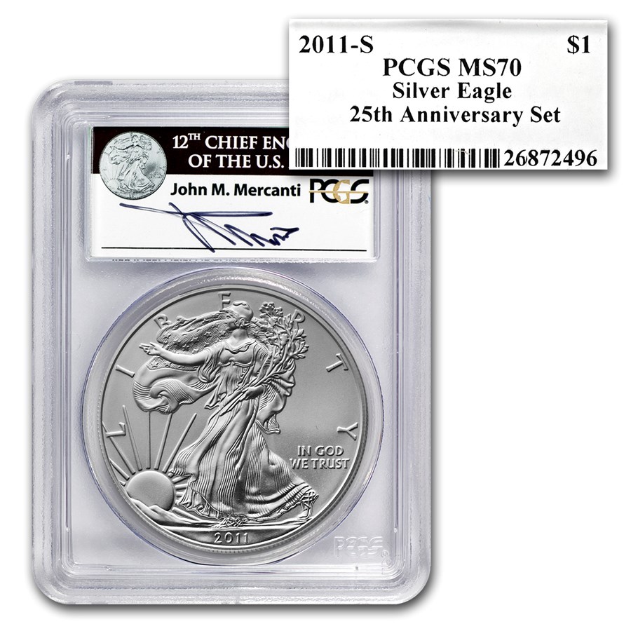 2011 5-Coin Silver Eagle Set MS/PR-70 PCGS (Mercanti, 25th Anniv)