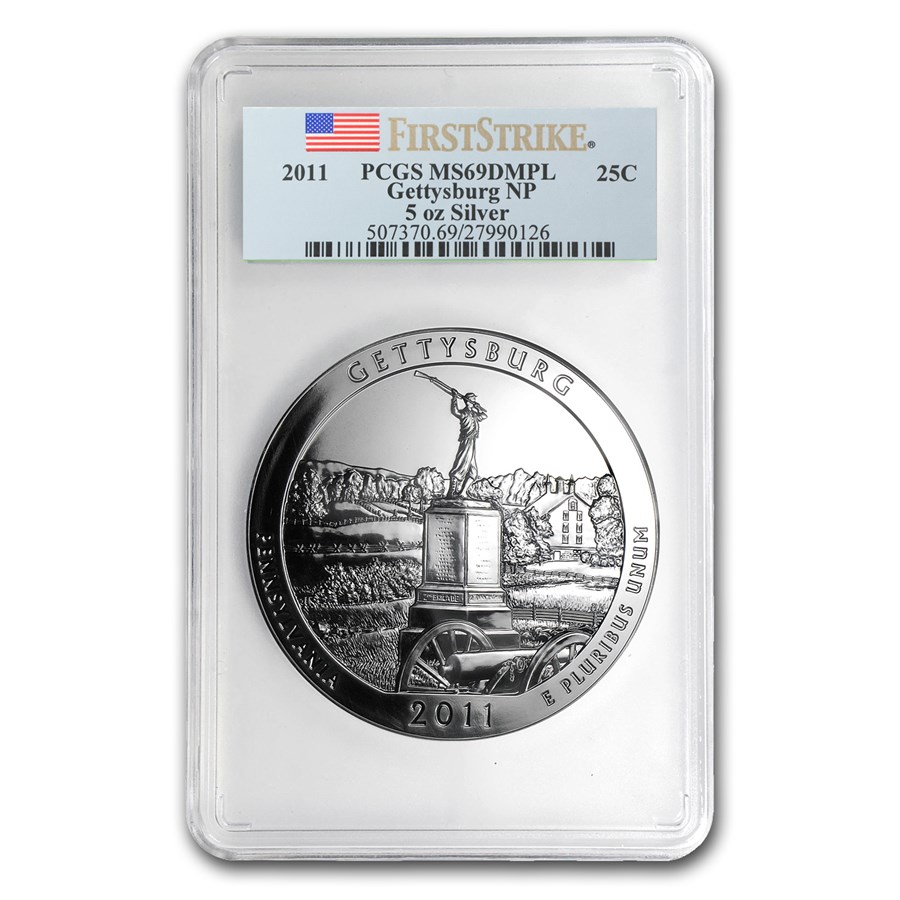 2011 5 oz Silver ATB Gettysburg MS-69 DMPL PCGS (FirstStrike®)