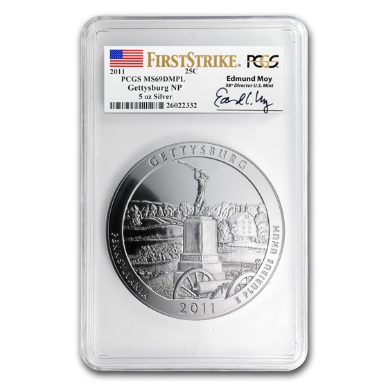 2011 5 oz Silver ATB Gettysburg MS-69 DMPL PCGS (FS, Edmund Moy) 2011 5 oz Silver ATB Gettysburg MS-69 DMPL PCGS (FS, Edmund Moy)