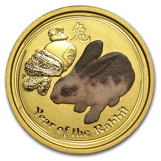 2011 Australia 1/10 oz Gold Lunar Rabbit BU (SII, Colorized) 2011 Australia 1/10 oz Gold Lunar Rabbit BU (SII, Colorized)