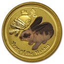 2011 Australia 1/20 oz Gold Lunar Rabbit BU (SII, Colorized)