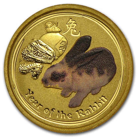 2011 Australia 1/20 oz Gold Lunar Rabbit BU (SII, Colorized)