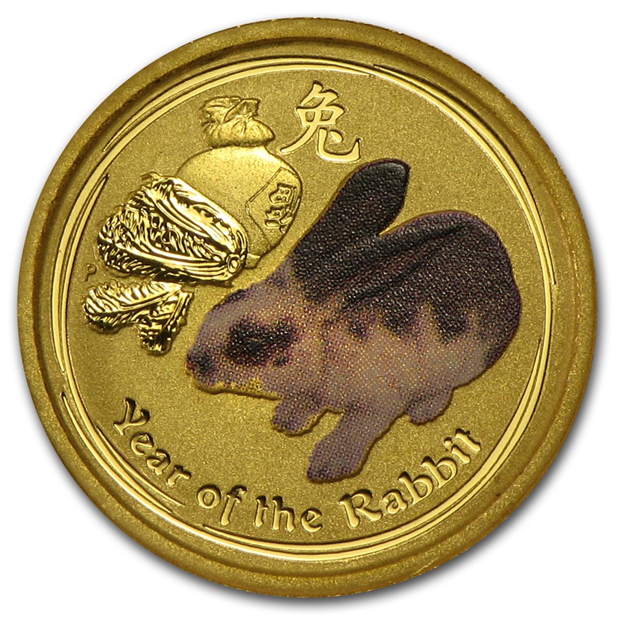 2011 Australia 1/20 oz Gold Lunar Rabbit BU (SII, Colorized)