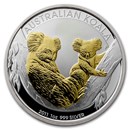 2011 Australia 1 oz Silver Koala Gilded BU
