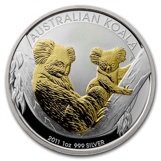 2011 Australia 1 oz Silver Koala Gilded BU