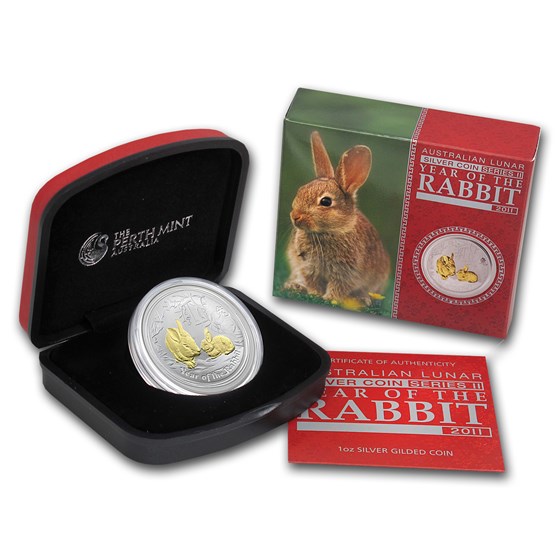 2011 Australia 1 oz Silver Rabbit BU (Gilded, w/Box & COA)