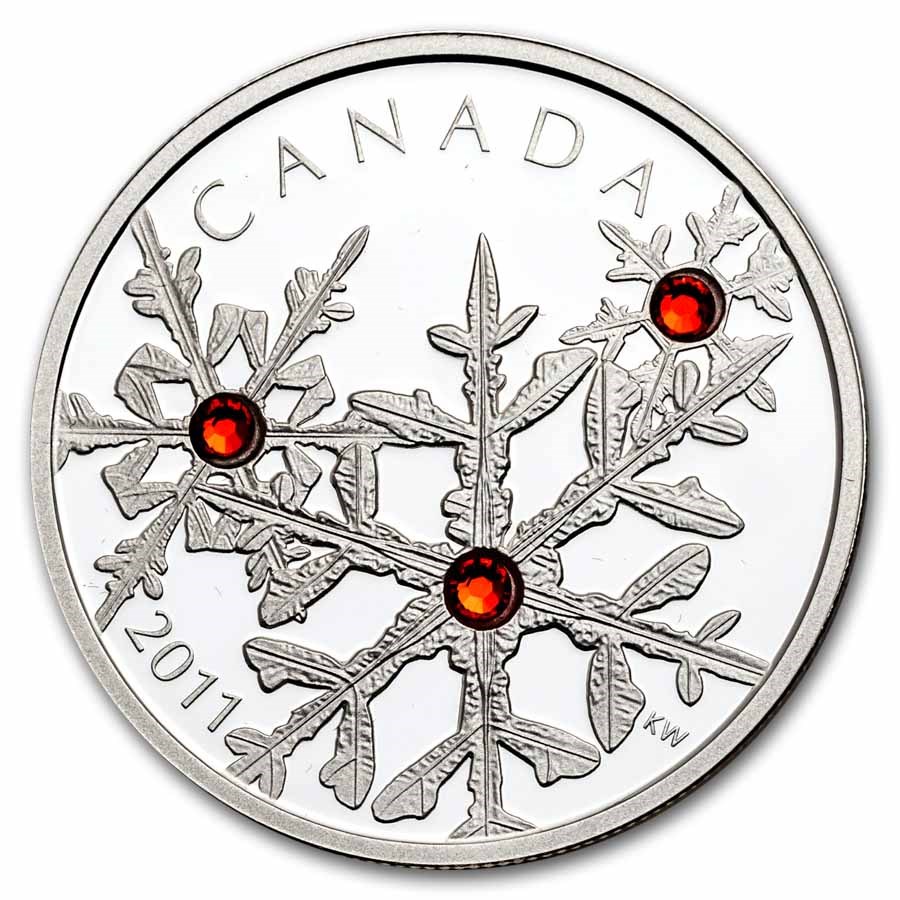 2011 Canada 1 oz Silver $20 Crystal Snowflake (Red, w/Box)