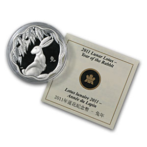 Canada 2011 Year of Rabbit Chinese Lunar Zodiac $15 Lotus Shaped Silver Proof 