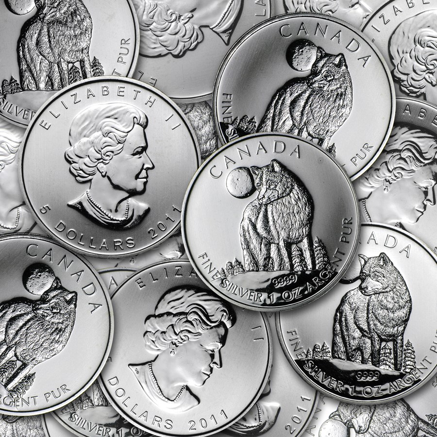2011 Canada 1 oz Silver Wolf Wildlife Series BU (Spotted)