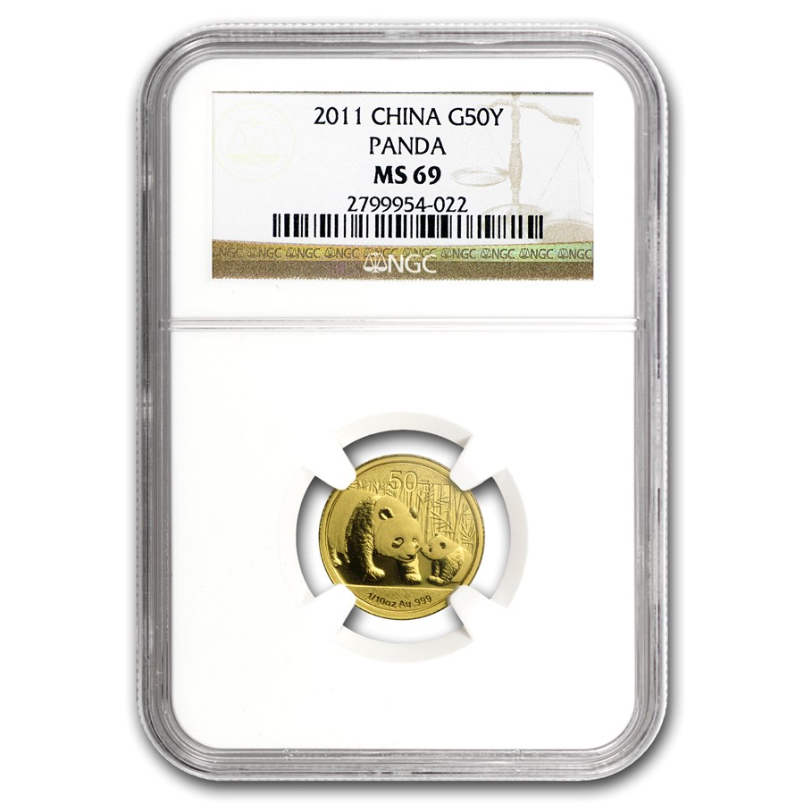 2011 China 1/10 oz Gold Panda MS-69 NGC