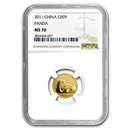 2011 China 1/10 oz Gold Panda MS-70 NGC