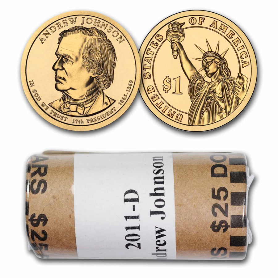 2011-D Andrew Johnson 25-Coin Presidential Dollar Roll BU