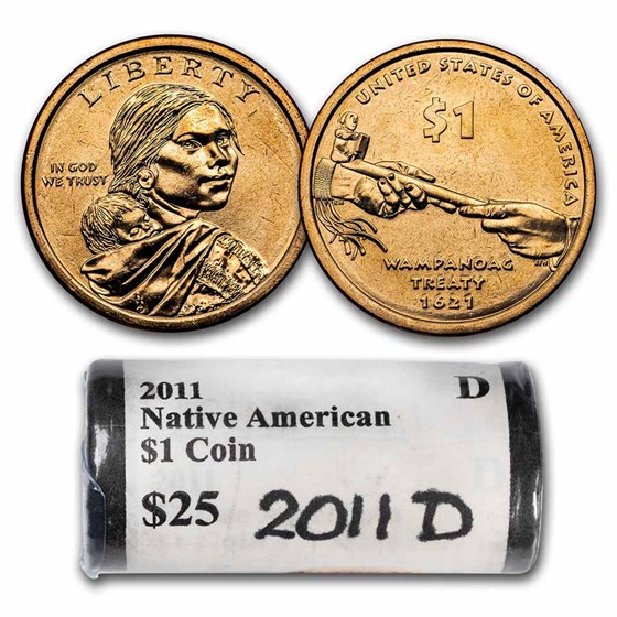 2011-D Native Amer $1 - Wampanoag Treaty (25 Coin Mint Roll) BU 2011-D Native Amer $1 - Wampanoag Treaty (25 Coin Mint Roll) BU