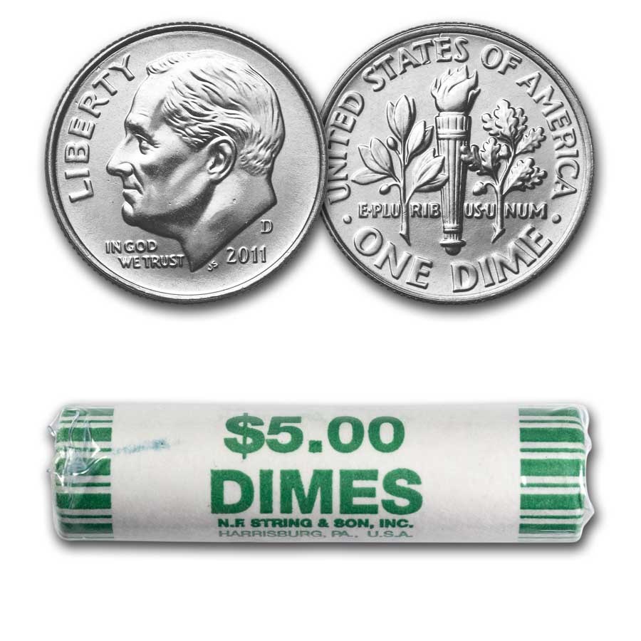 2011-D Roosevelt Dime 50-Coin Roll BU