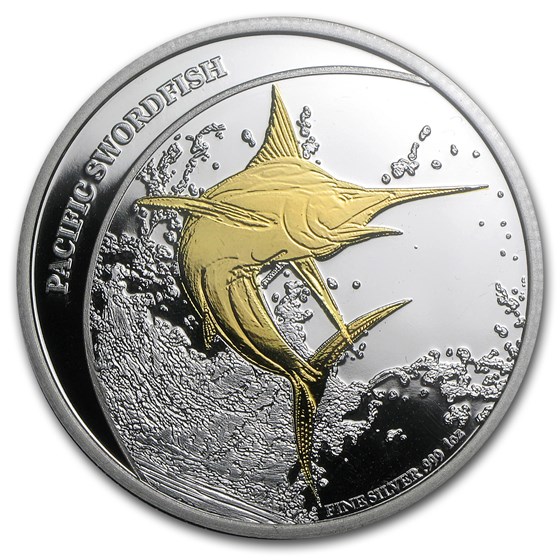 2011 Fiji 1 oz Silver $2 Gilded Pacific Swordfish PR (W/Box&CoA)