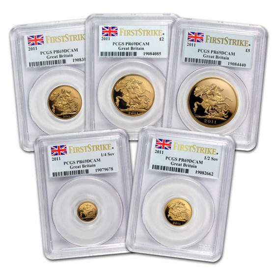 2011 Great Britain 5-Coin Gold Sovereign Set PR-69 PCGS 2011 Great Britain 5-Coin Gold Sovereign Set PR-69 PCGS