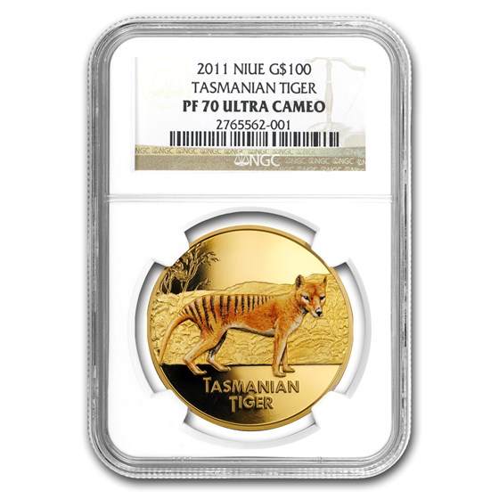2011 Niue 1 oz Proof Gold Tasmanian Tiger PF-70 NGC 2011 Niue 1 oz Proof Gold Tasmanian Tiger PF-70 NGC