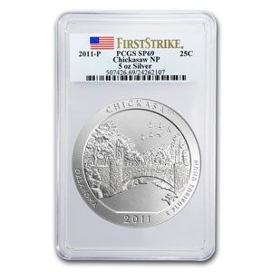 2011-P 5 oz Silver ATB Chickasaw SP-69 PCGS (FirstStrike®)