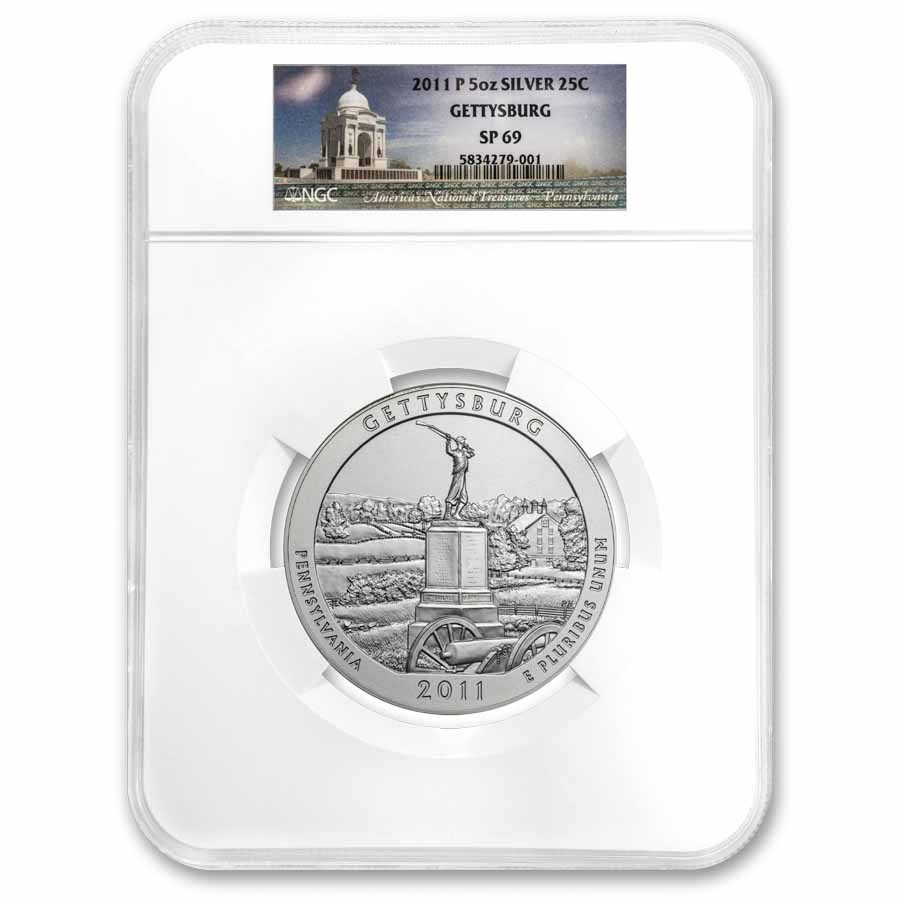 2011-P 5 oz Silver ATB Gettysburg SP-69 NGC