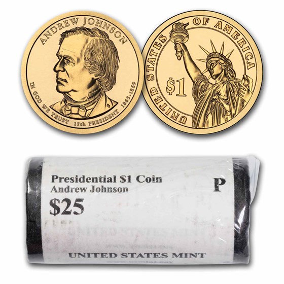 2011-P Andrew Johnson 25-Coin Presidential Dollar Roll BU 2011-P Andrew Johnson 25-Coin Presidential Dollar Roll BU