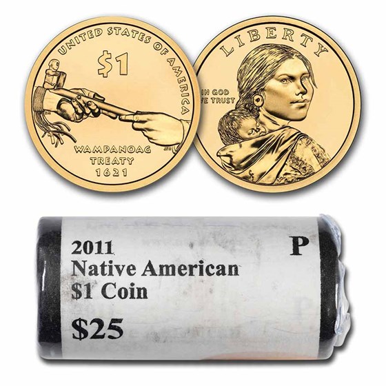 2011-P Native Amer $1 - Wampanoag Treaty (25 Coin Mint Roll) BU 2011-P Native Amer $1 - Wampanoag Treaty (25 Coin Mint Roll) BU