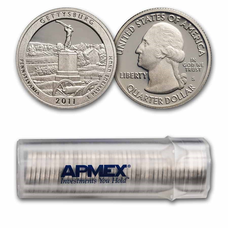 2011-S Quarter ATB Gettysburg Park Proof (Silver) 40-Coin Roll