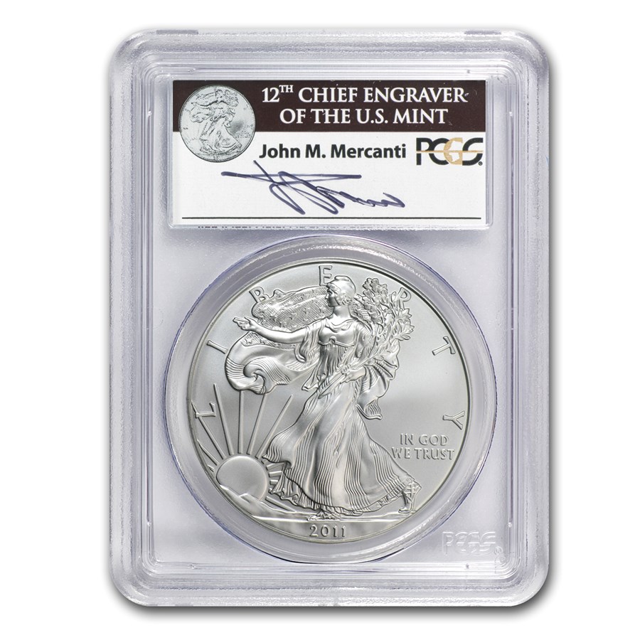 2011-S Silver Eagle MS-70 PCGS (FS, 25th Anniv, John Mercanti)