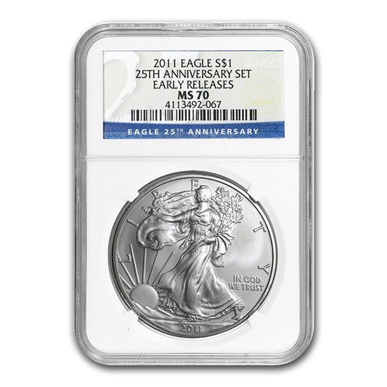 2011 Silver Eagle MS-70 NGC (25th Anniversary, ER, Blue Label) 2011 Silver Eagle MS-70 NGC (25th Anniversary, ER, Blue Label)