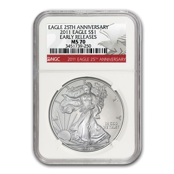 2011 Silver Eagle MS-70 NGC (ER, 25th Anniv Red Label) 2011 Silver Eagle MS-70 NGC (ER, 25th Anniv Red Label)