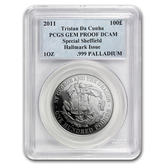 2011 Tristan Da Cunha Palladium £100 St. George/Dragon Proof PCGS 2011 Tristan Da Cunha Palladium £100 St. George/Dragon Proof PCGS