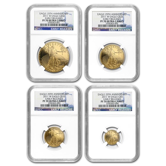 2011-W 4-Coin Proof Gold American Eagle Set PF-70 NGC (ER) 2011-W 4-Coin Proof Gold American Eagle Set PF-70 NGC (ER)