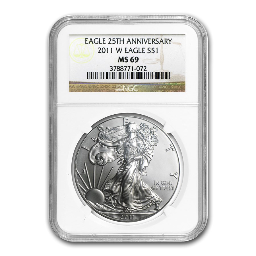 2011-W Burnished American Silver Eagle MS-69 NGC (25th Anniv)