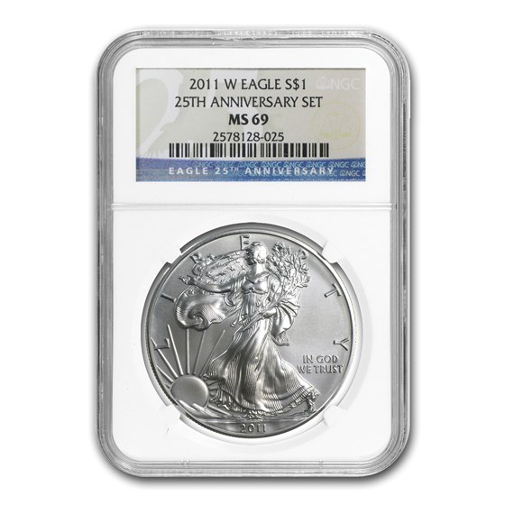 2011-W Burnished Silver Eagle MS-69 NGC (25th Anniv) 2011-W Burnished Silver Eagle MS-69 NGC (25th Anniv)
