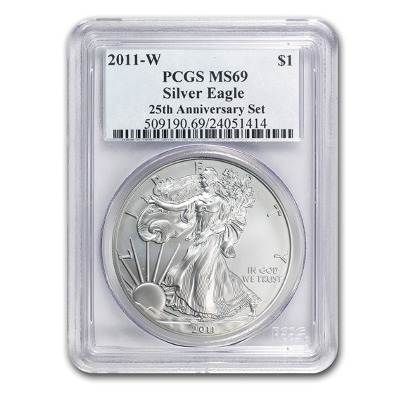 2011-W Burnished Silver Eagle MS-69 PCGS (25th Anniv, Blue Label) 2011-W Burnished Silver Eagle MS-69 PCGS (25th Anniv, Blue Label)
