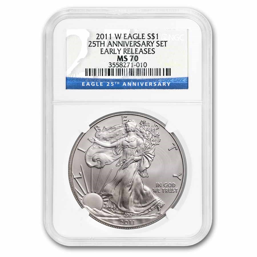 2011-W Burnished Silver Eagle MS-70 NGC (ER, 25th Anniv)