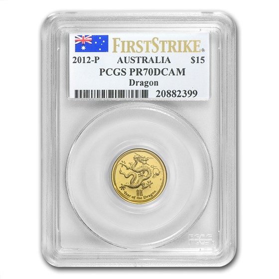 2012 1/10 oz Au Lunar Year of the Dragon PR-70 PCGS FS Flag Label
