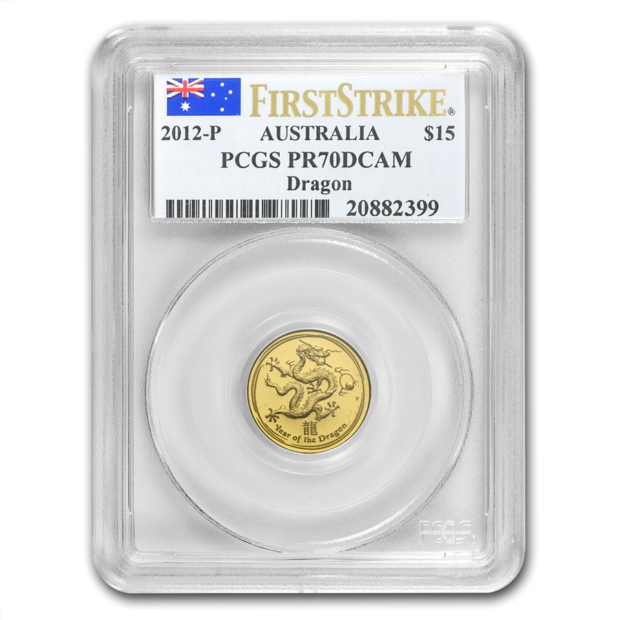 2012 1/10 oz Au Lunar Year of the Dragon PR-70 PCGS FS Flag Label